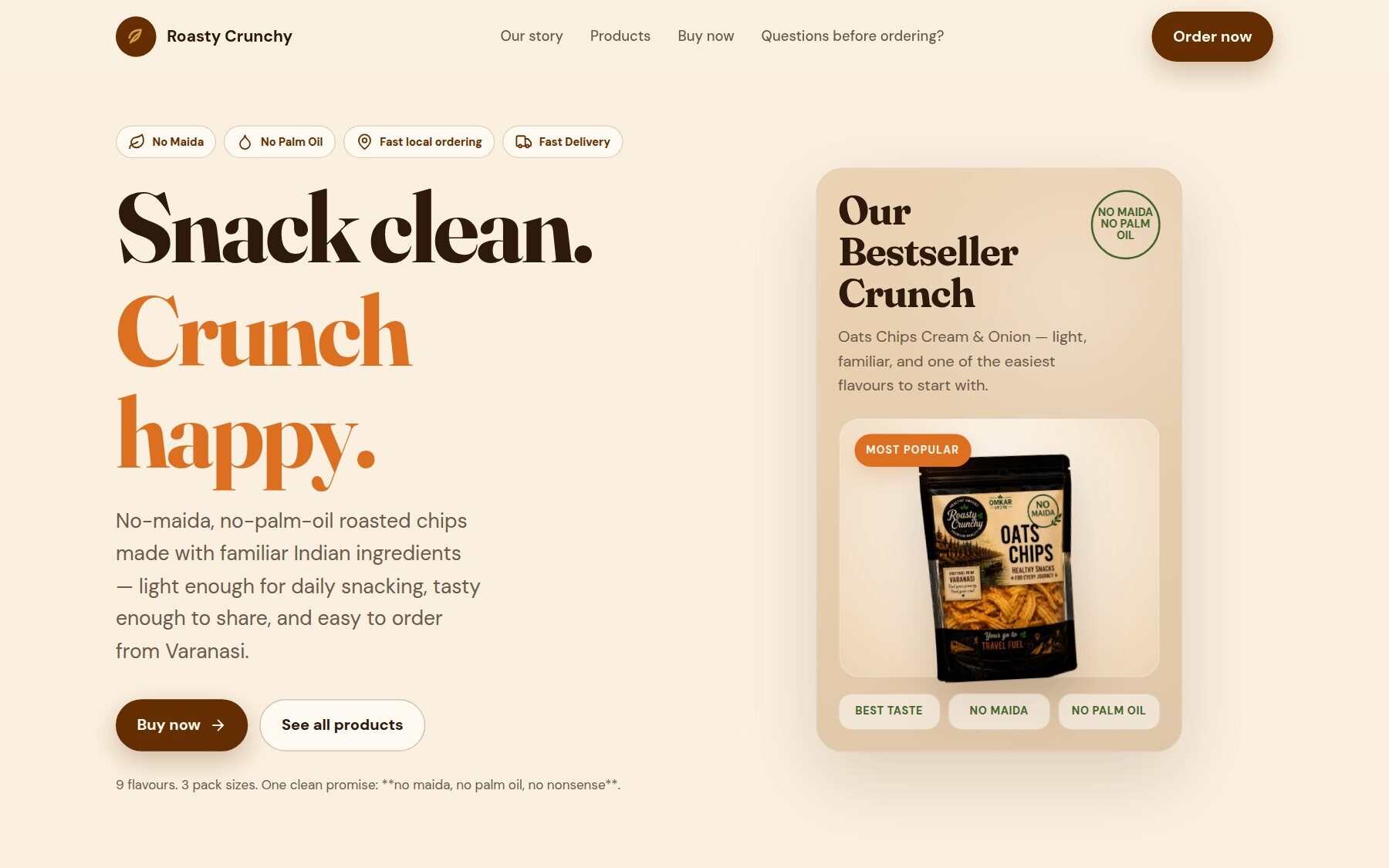Roasty Crunchy storefront — product-led commerce homepage designed for mobile ordering.